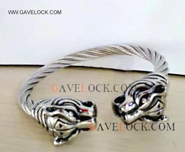 Punk Tiger Head Gold Color Bangle - Click Image to Close